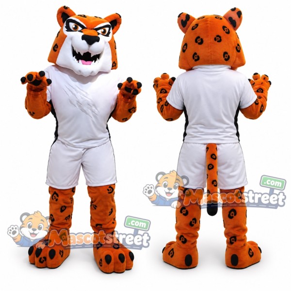 Orange Jaguar Mascot Costume with White Sports Uniform