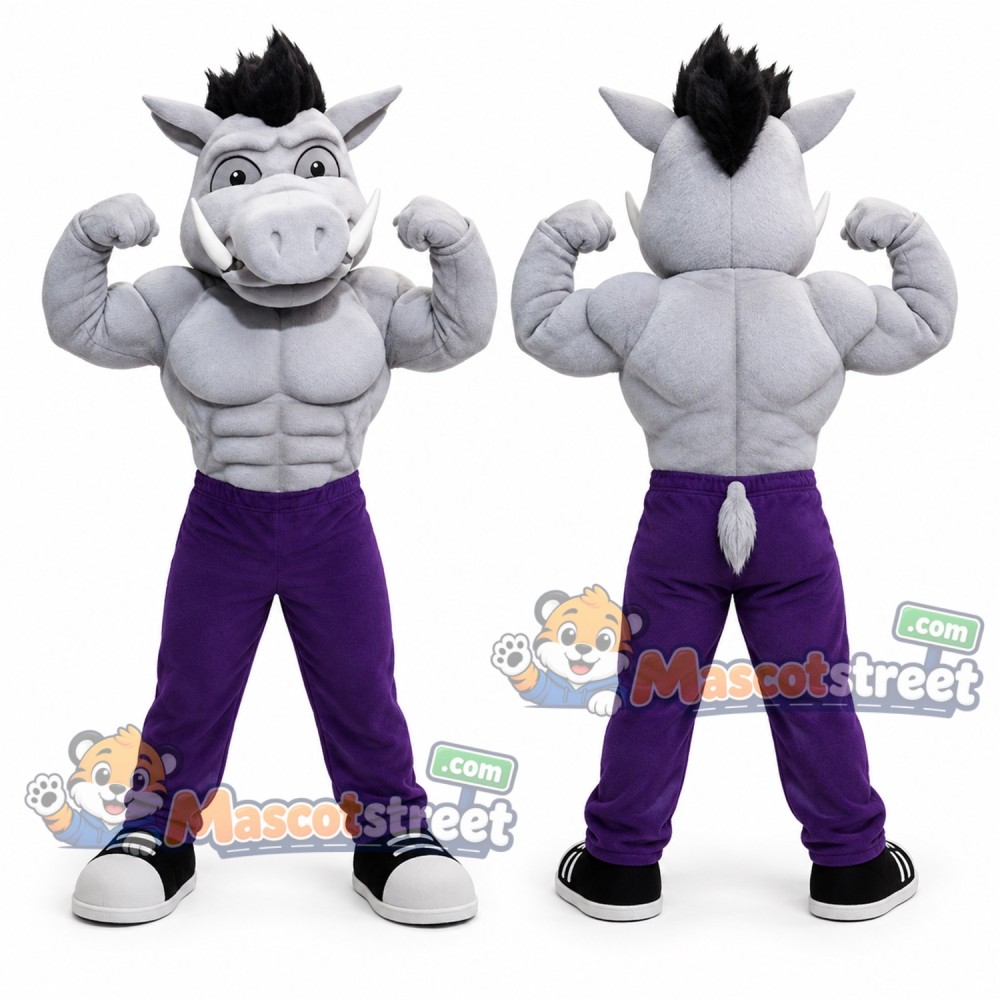 Gray Boar Mascot Costume with Purple Pants