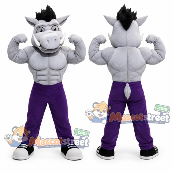 Gray Boar Mascot Costume with Purple Pants