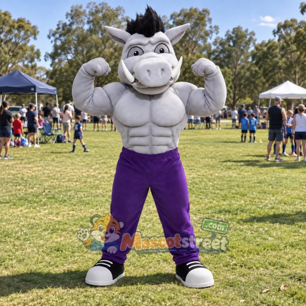 Gray Boar Mascot Costume with Purple Pants