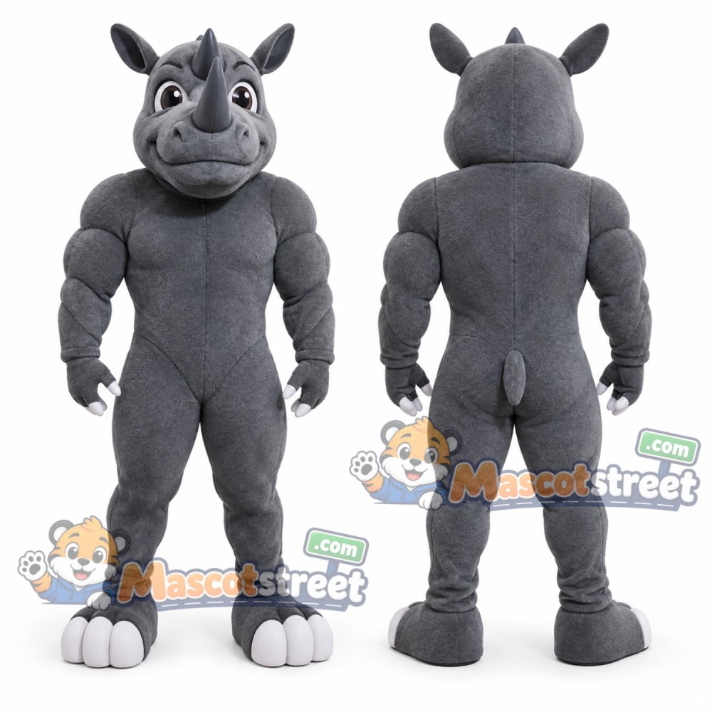 Gray Rhino Mascot Costume