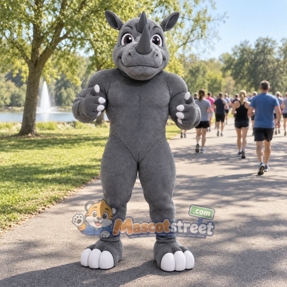 Gray Rhino Mascot Costume