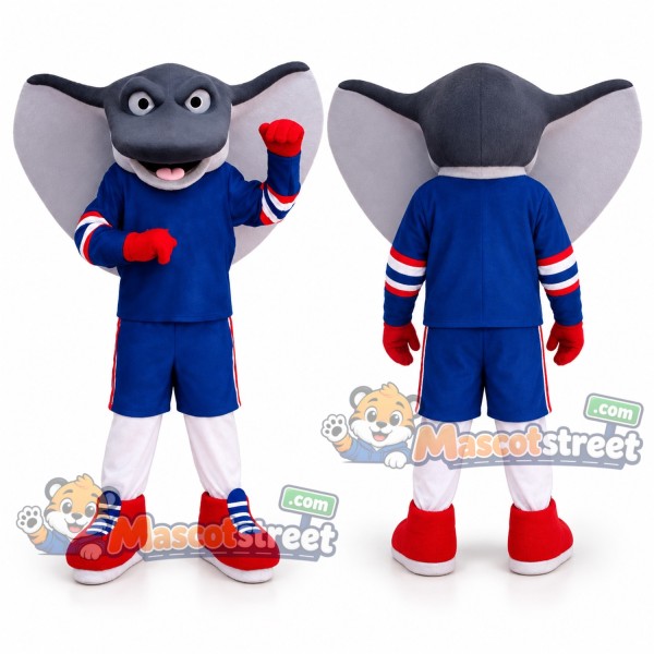 Gray Stingray Mascot Costume with Blue Sports Uniform