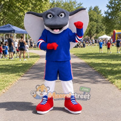 Gray Stingray Mascot Costume with Blue Sports Uniform