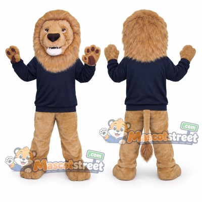 Tan Lion Mascot Costume with Navy Shirt