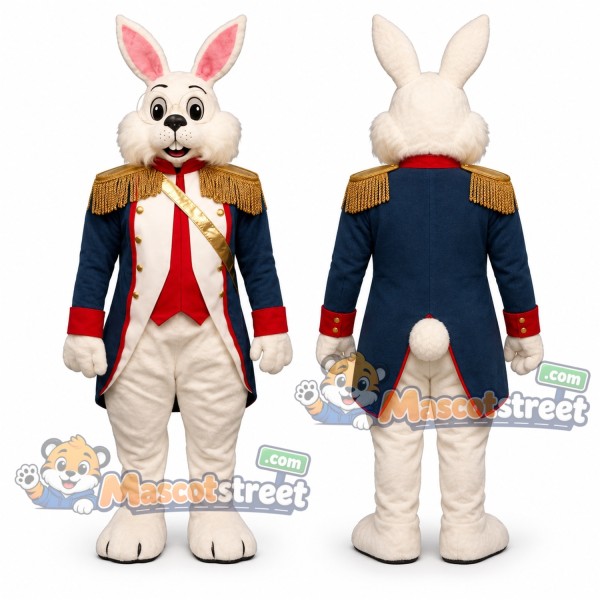 White Rabbit Mascot Costume with Navy Tailcoat
