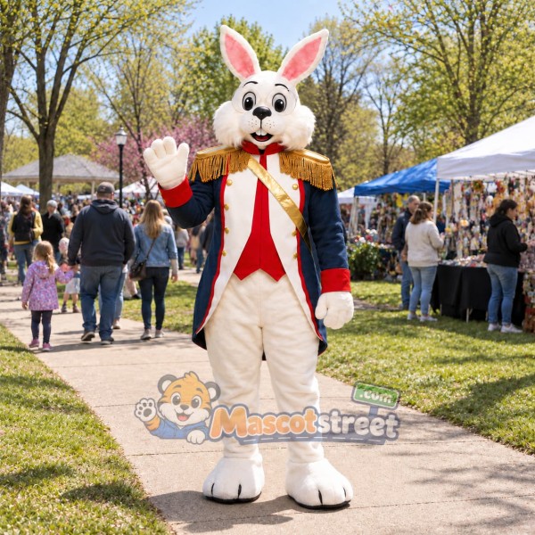 White Rabbit Mascot Costume with Navy Tailcoat