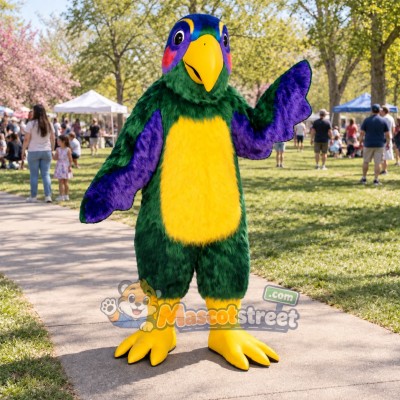 Green and Purple Parrot Mascot Costume