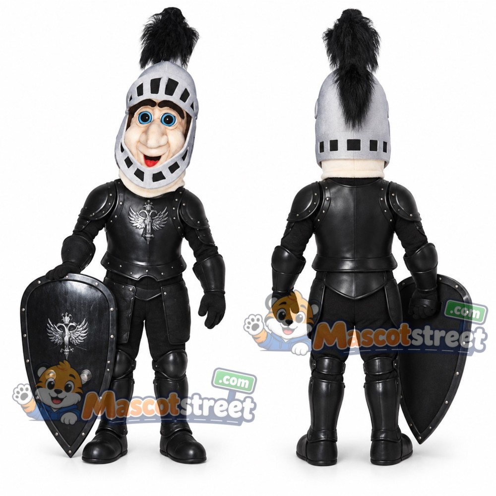 Knight Mascot Costume with Black Armor and Helmet