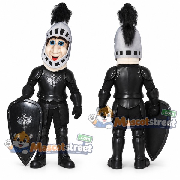 Knight Mascot Costume with Black Armor and Helmet