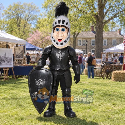 Knight Mascot Costume with Black Armor and Helmet