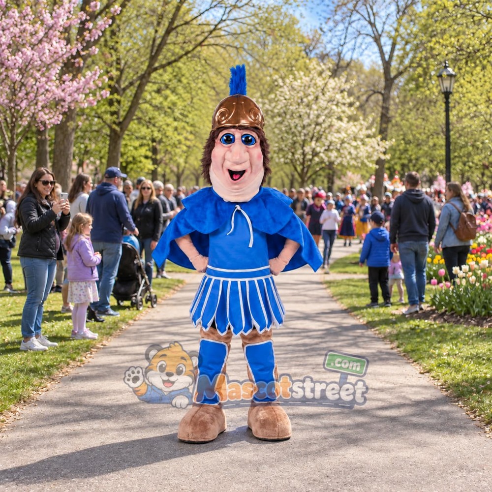Roman Warrior Mascot Costume with Blue Armor and Helmet Roman Warrior Mascot Costume with Blue Armor and Helmet
