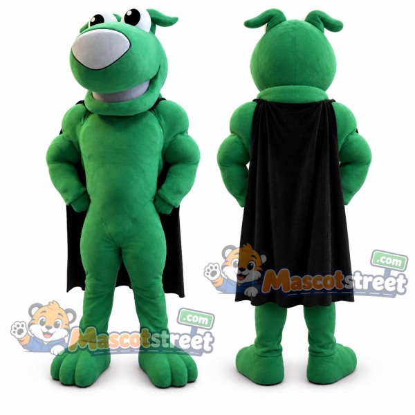Green Dog Mascot Costume with Black Cape