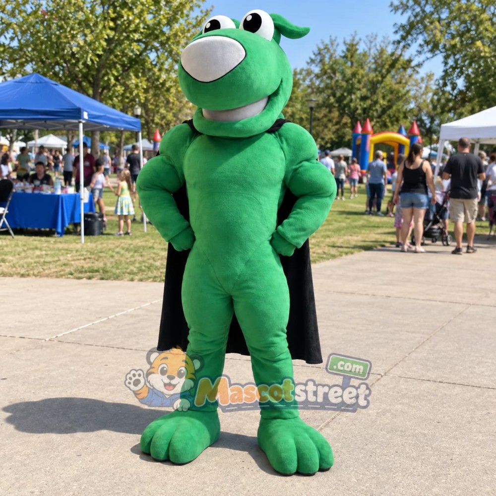 Green Dog Mascot Costume with Black Cape Green Dog Mascot Costume with Black Cape