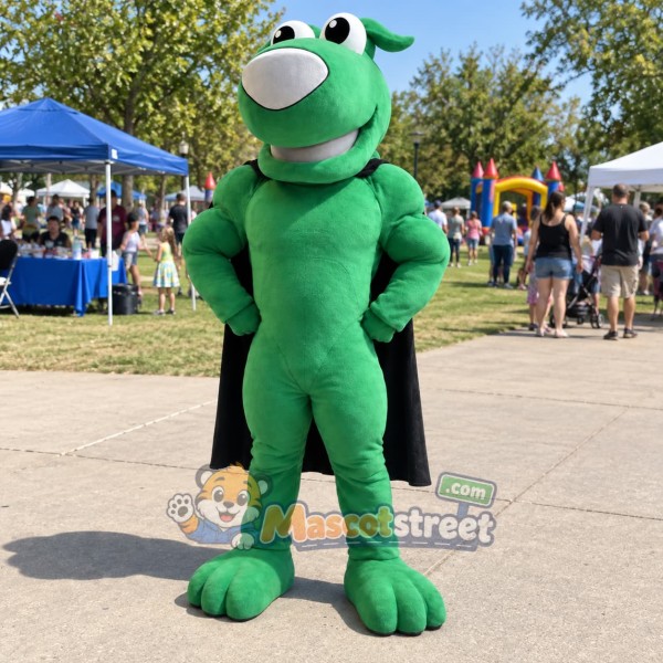 Green Dog Mascot Costume with Black Cape