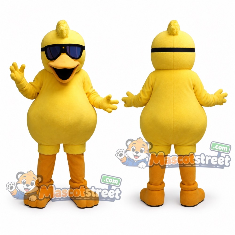 Yellow Chicken Mascot Costume with Yellow Cap and Sunglasses