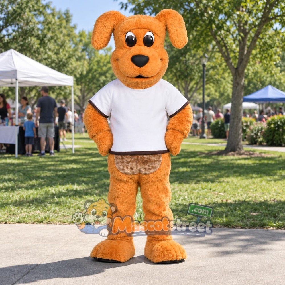 Orange Dog Mascot Costume with White Shirt Orange Dog Mascot Costume with White Shirt