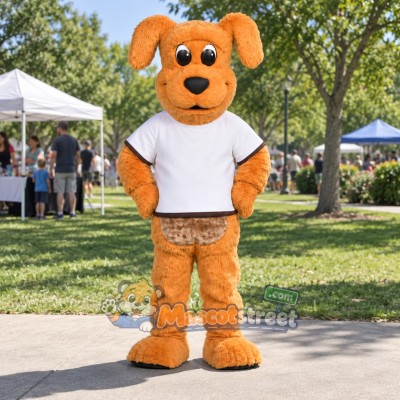 Orange Dog Mascot Costume with White Shirt Orange Dog Mascot Costume with White Shirt