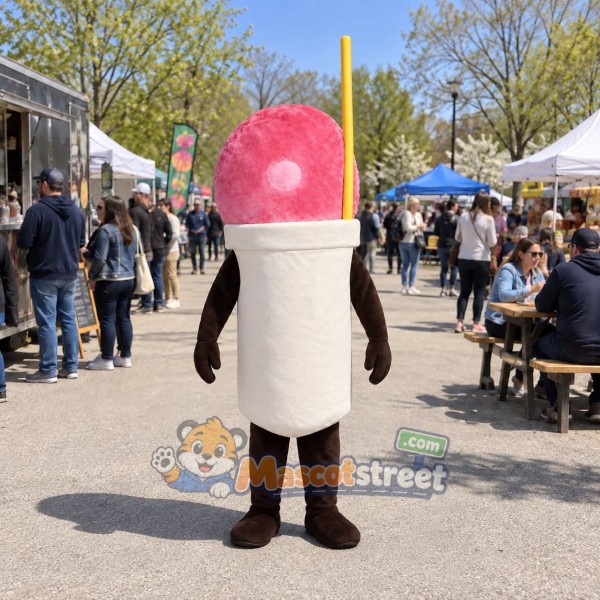 Pink Frozen Drink Mascot Costume