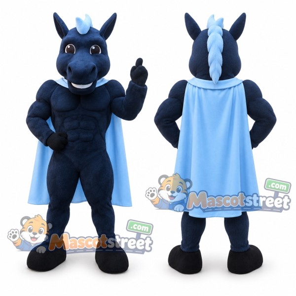 Blue Horse Mascot Costume with Light Blue Cape