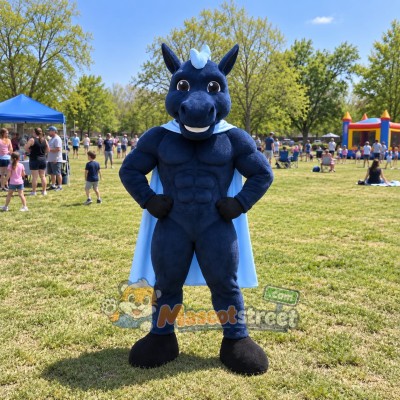 Blue Horse Mascot Costume with Light Blue Cape