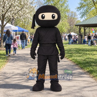 Ninja Mascot Costume with Black Outfit Ninja Mascot Costume with Black Outfit