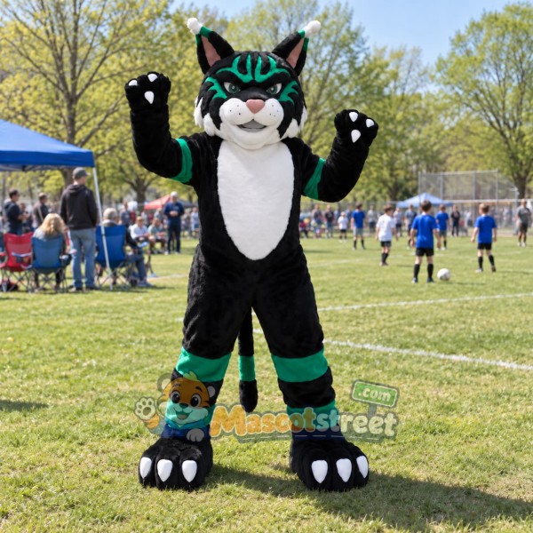 Black and Teal Wildcat Mascot Costume