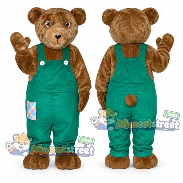 Brown Bear Mascot Costume with Green Overalls