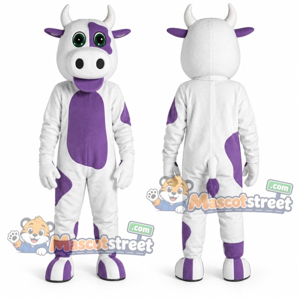 Purple and White Cow Mascot Costume