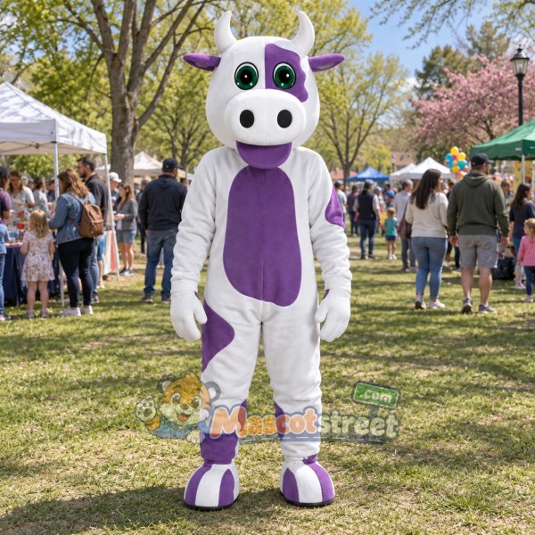Purple and White Cow Mascot Costume