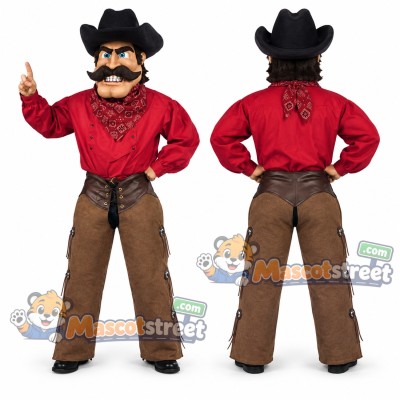 Cowboy Mascot Costume with Red Shirt, Brown Pants and Black Hat Cowboy Mascot Costume with Red Shirt, Brown Pants and Black Hat