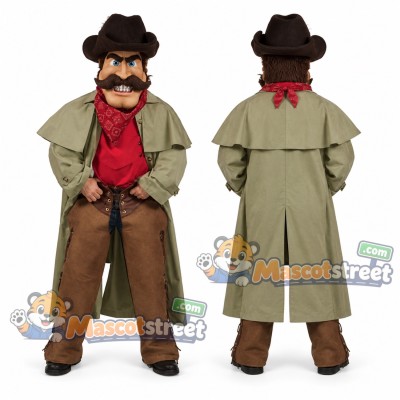 Cowboy Mascot Costume with Tan Duster and Brown Hat