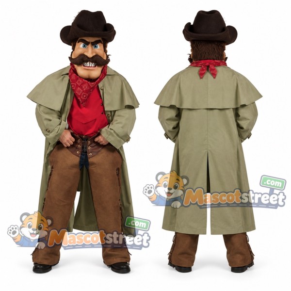 Cowboy Mascot Costume with Tan Duster and Brown Hat