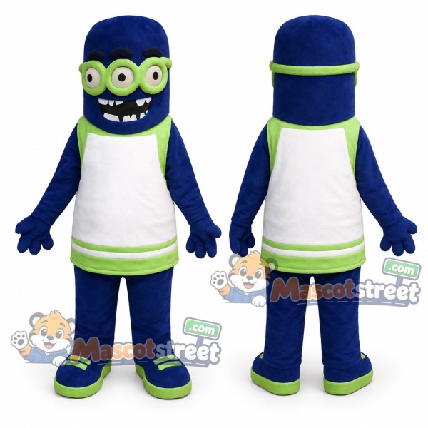 Blue Monster Mascot Costume with White Shirt