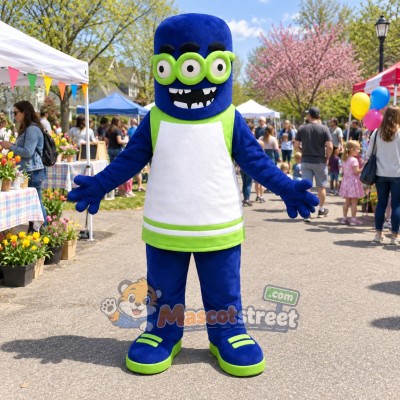 Blue Monster Mascot Costume with White Shirt Blue Monster Mascot Costume with White Shirt