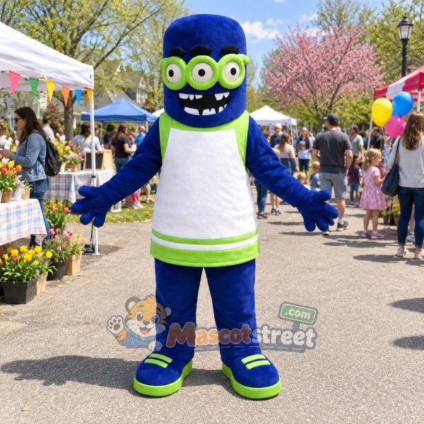 Blue Monster Mascot Costume with White Shirt