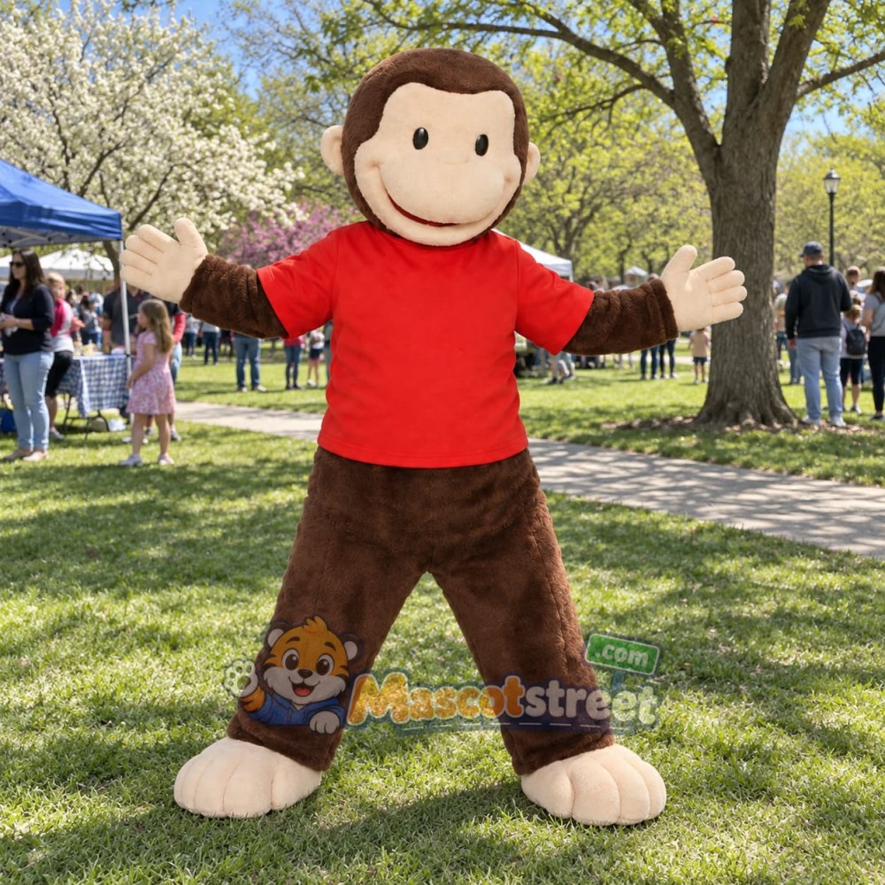 Brown Monkey Mascot Costume with Red Shirt Brown Monkey Mascot Costume with Red Shirt