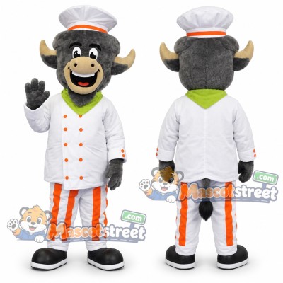 Gray Buffalo Chef Mascot Costume with White Chef Uniform Gray Buffalo Chef Mascot Costume with White Chef Uniform