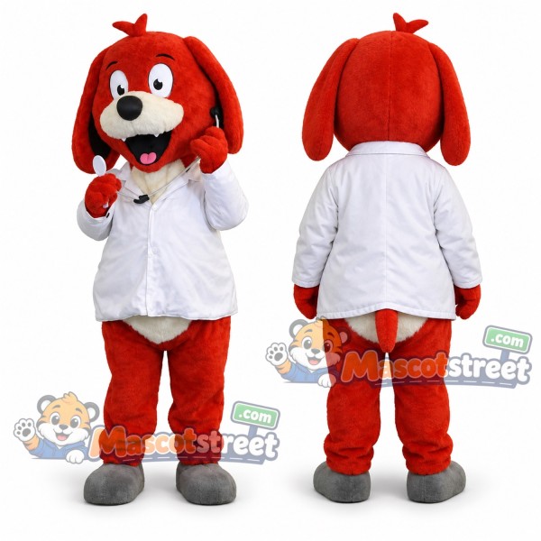 Red Dog Mascot Costume with White Shirt