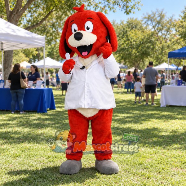 Red Dog Mascot Costume with White Shirt