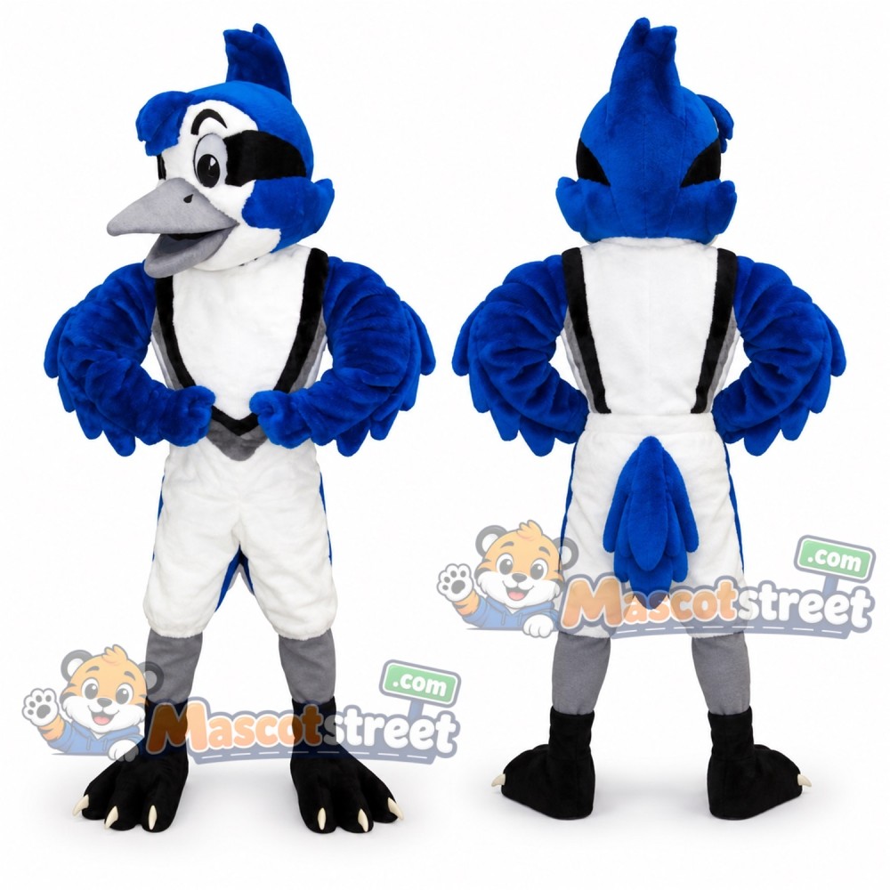Blue Jay Mascot Costume with White Sports Uniform Blue Jay Mascot Costume with White Sports Uniform