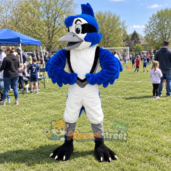 Blue Jay Mascot Costume with White Sports Uniform