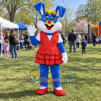Blue Rabbit Mascot Costume with Red Dress and Yellow Hair Bow Blue Rabbit Mascot Costume with Red Dress and Yellow Hair Bow