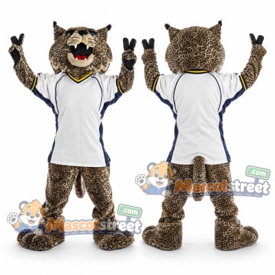 Brown Bobcat Mascot Costume with White Sports Shirt Brown Bobcat Mascot Costume with White Sports Shirt