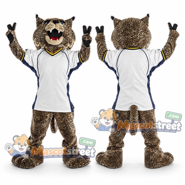 Brown Bobcat Mascot Costume with White Sports Shirt
