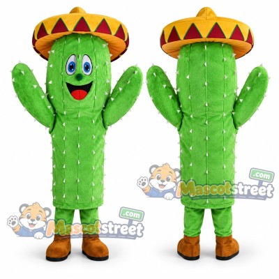 Green Cactus Mascot Costume with Sombrero