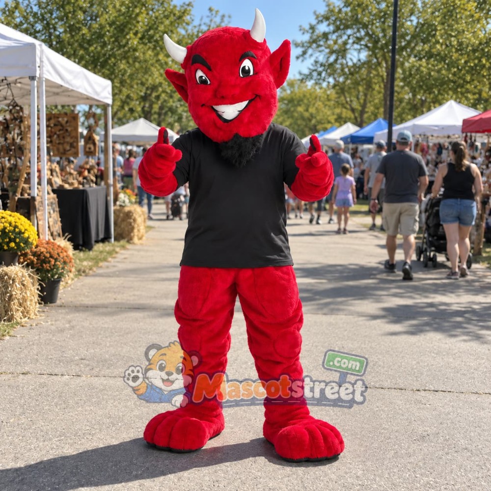 Red Devil Mascot Costume with Black Shirt Red Devil Mascot Costume with Black Shirt