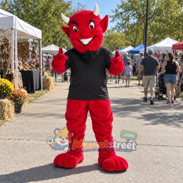 Red Devil Mascot Costume with Black Shirt