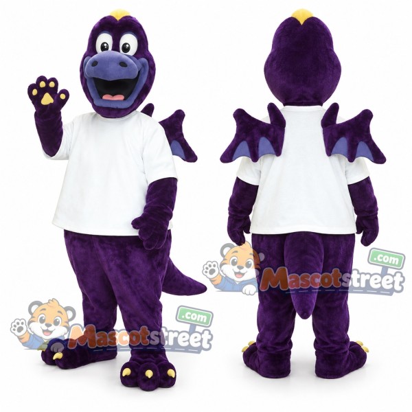 Purple Dragon Mascot Costume with White Shirt