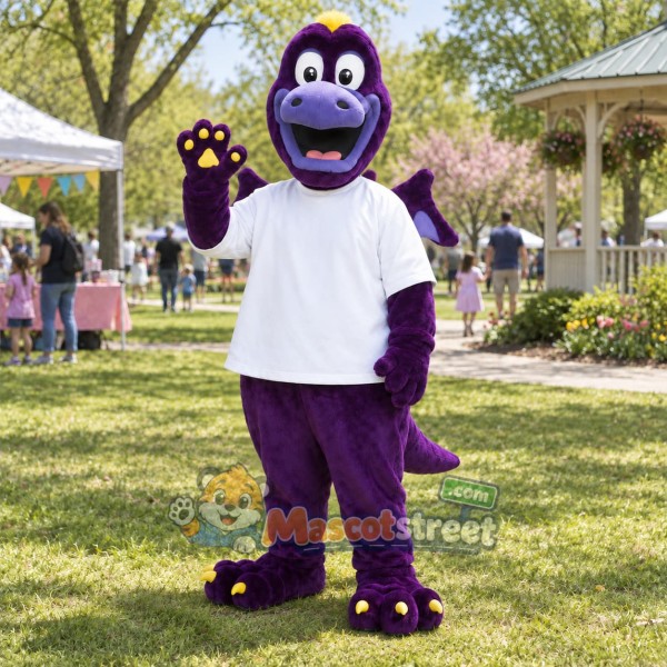 Purple Dragon Mascot Costume with White Shirt